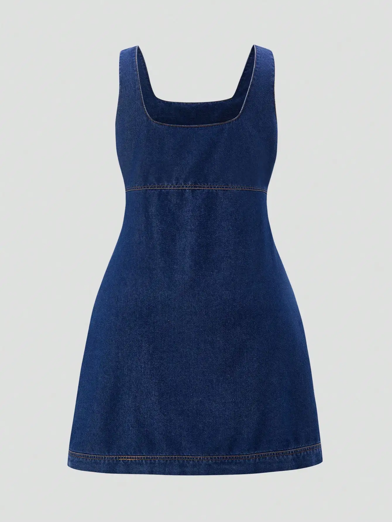 

Women Sleeveless Square Neck Denim Mini Dress Casual Summer A-Line Dress