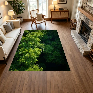 Aerial View Green Forest Canopy White Bird Carpet Flooring, Natural Scenery Non-Slip Floor Rug for Living Room Bedroom Home Decoration