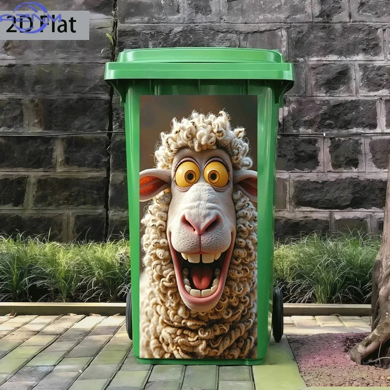 2D Flat Printing 1pc Trash Can Sticker ×cm, Sheep with Glaring Eyes and Laughing Theme Design, Self-Adhesive Wall Decal Wallpa