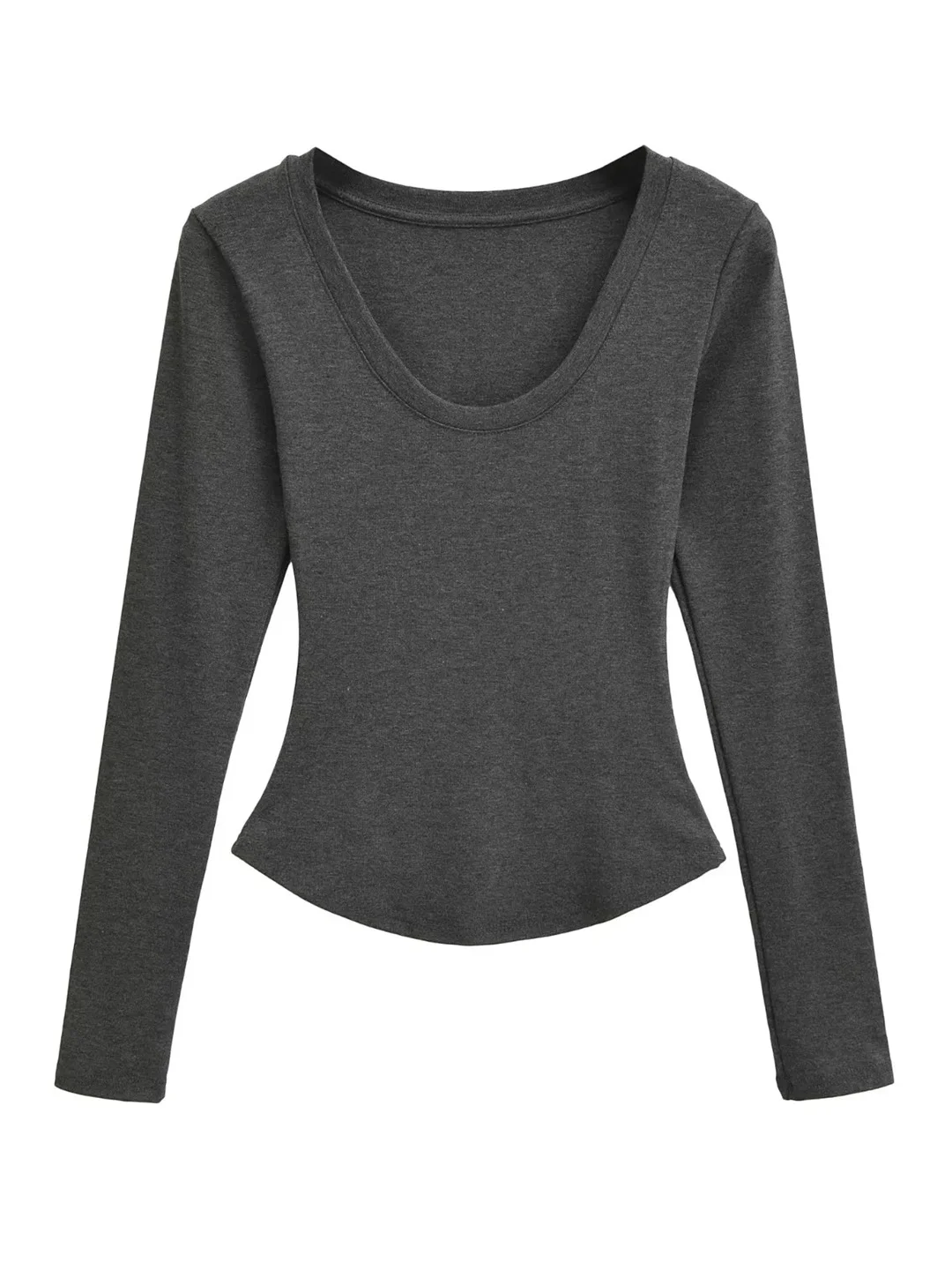 

Сексуальная женская облегающая футболка с длинным рукавом и U-образным вырезом, базовая модель, внутренняя одежда, короткий топ с эффектом талии-песочных часов, Hot Girl