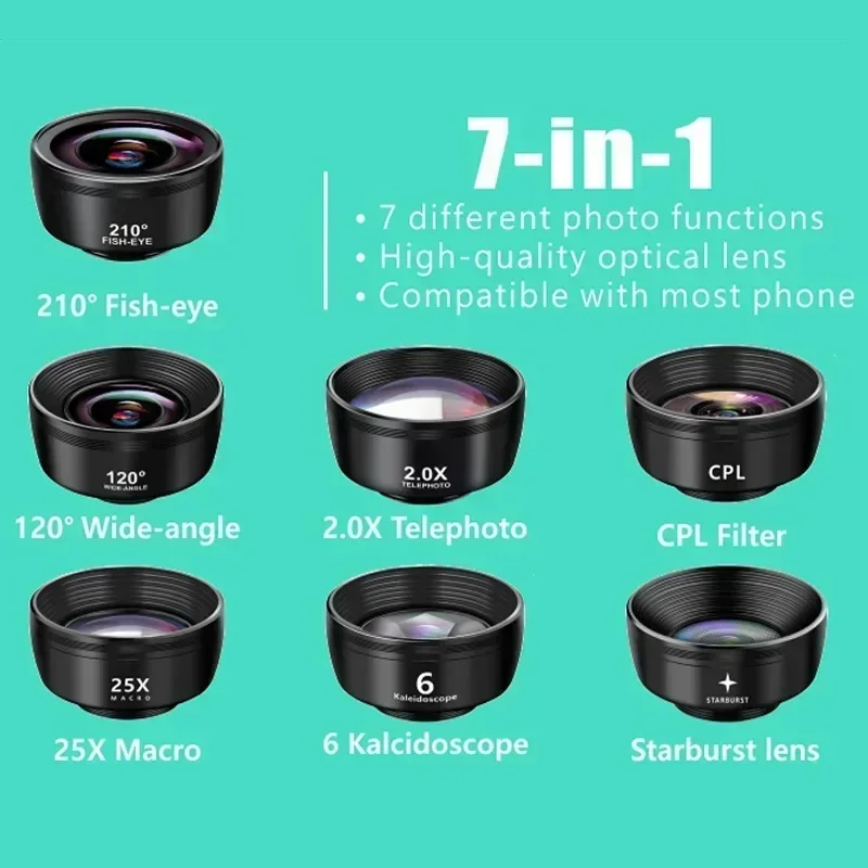 Universal Mobile Phone Lens Wide-angle Macro Fisheye Lens Seven in One Set External Camera Close Range Lens Ten in One