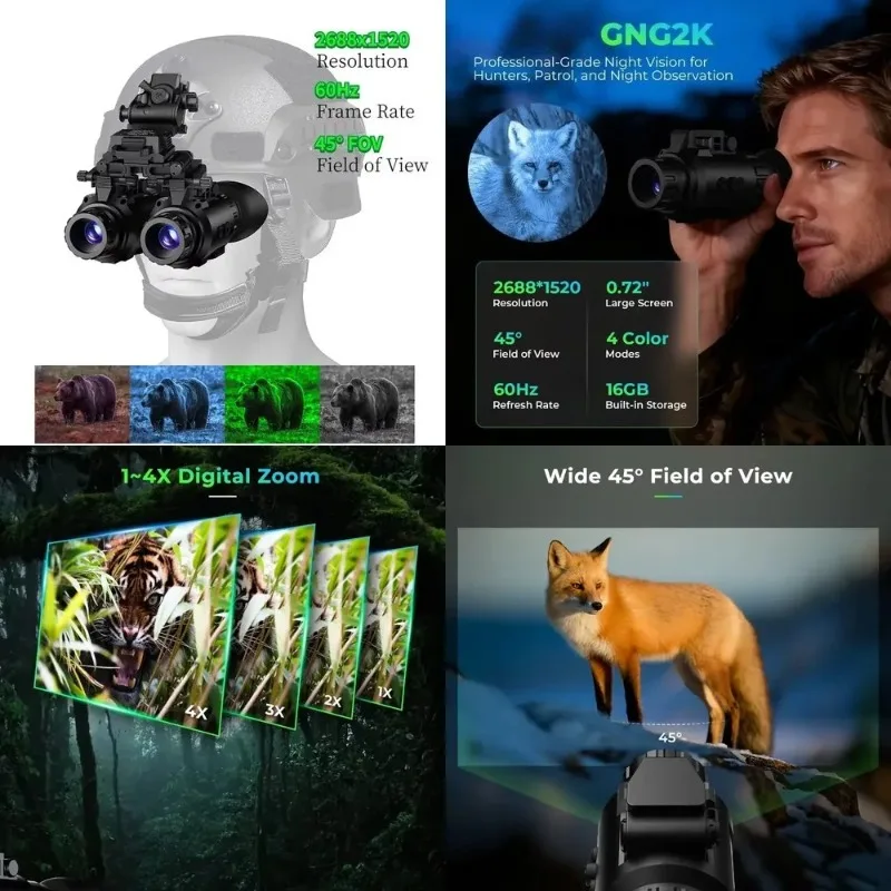 2600x1520 HD Night Vision Goggles WIFI NVG Helmet Mounted 940nm Night Vision Monocular for Tactical Hunting Camping PIP 4X