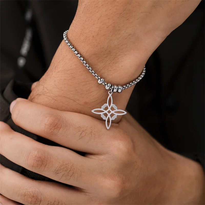 Vintage pulseira de aço inoxidável para homens Mulheres Witch Knot Witchcraft Pingente Homem Pulseira Jóias pulseiras homme Presentes De Aniversário