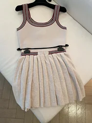 Tank Top Pleated Skirt Set 2024 Spring/Summer New Vacation Vest Sexy Short Skirt