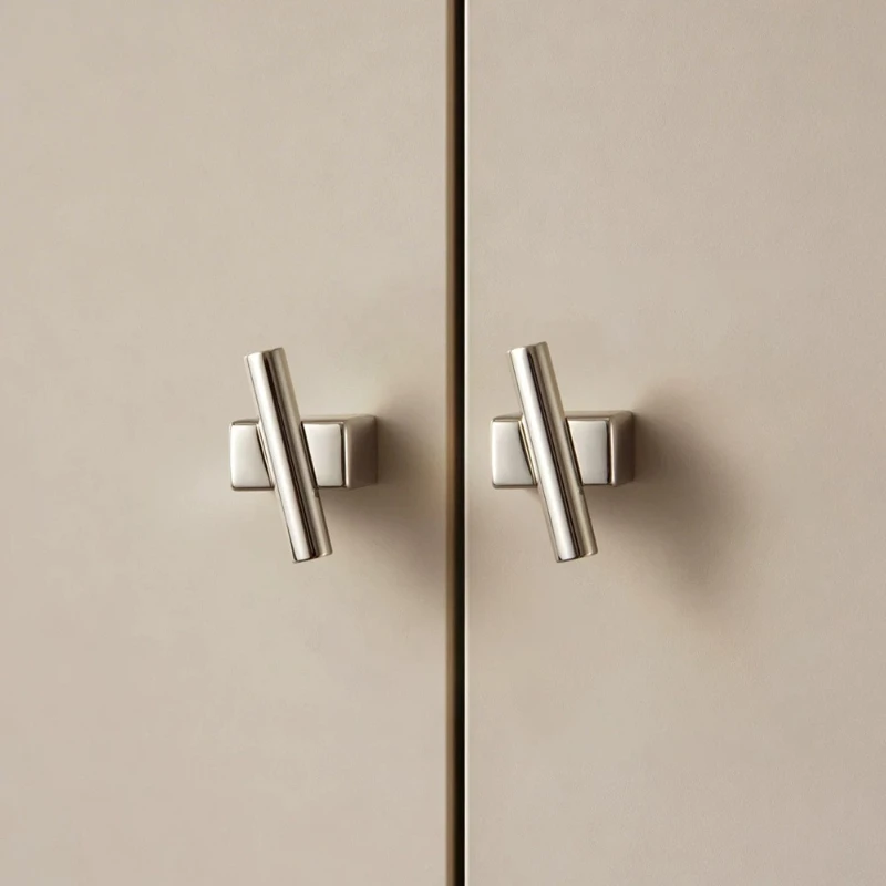 High-end Titanium Silver Cabinet Handles Knobs Minimalist Solid Brass Furniture Handles Wardrobe Kitchen Cupboard Kitchen Pulls