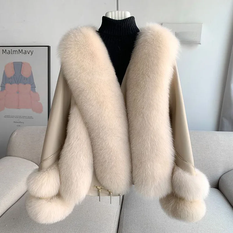 2026 New Fox fur grass Coat Women Full leather sheepskin Goose Down Coats fur integrated Winter Warm Short Overcoat High quality