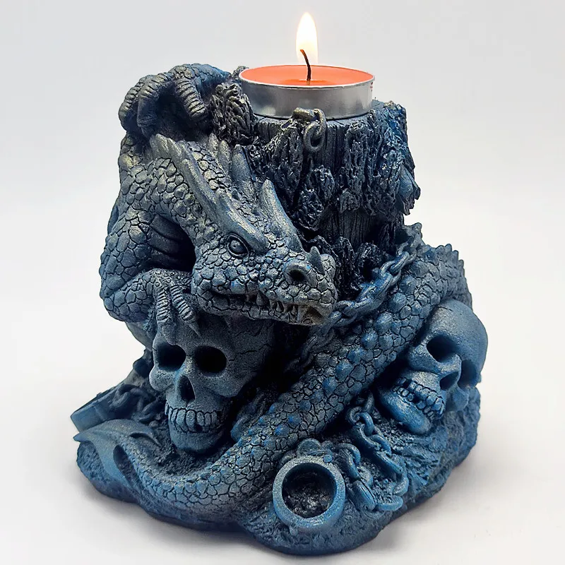 

2023 new product silicone mold flying dragon skull candlestick DIY production resin plaster flying dragon