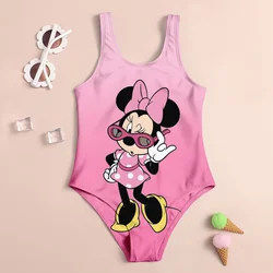 New MINISO Girls One Piece Swimsuit Fashion Cartoon Kuromi & Minnie Mouse 3d Print Kids Sleeveless Swimwear Children's Swimwear