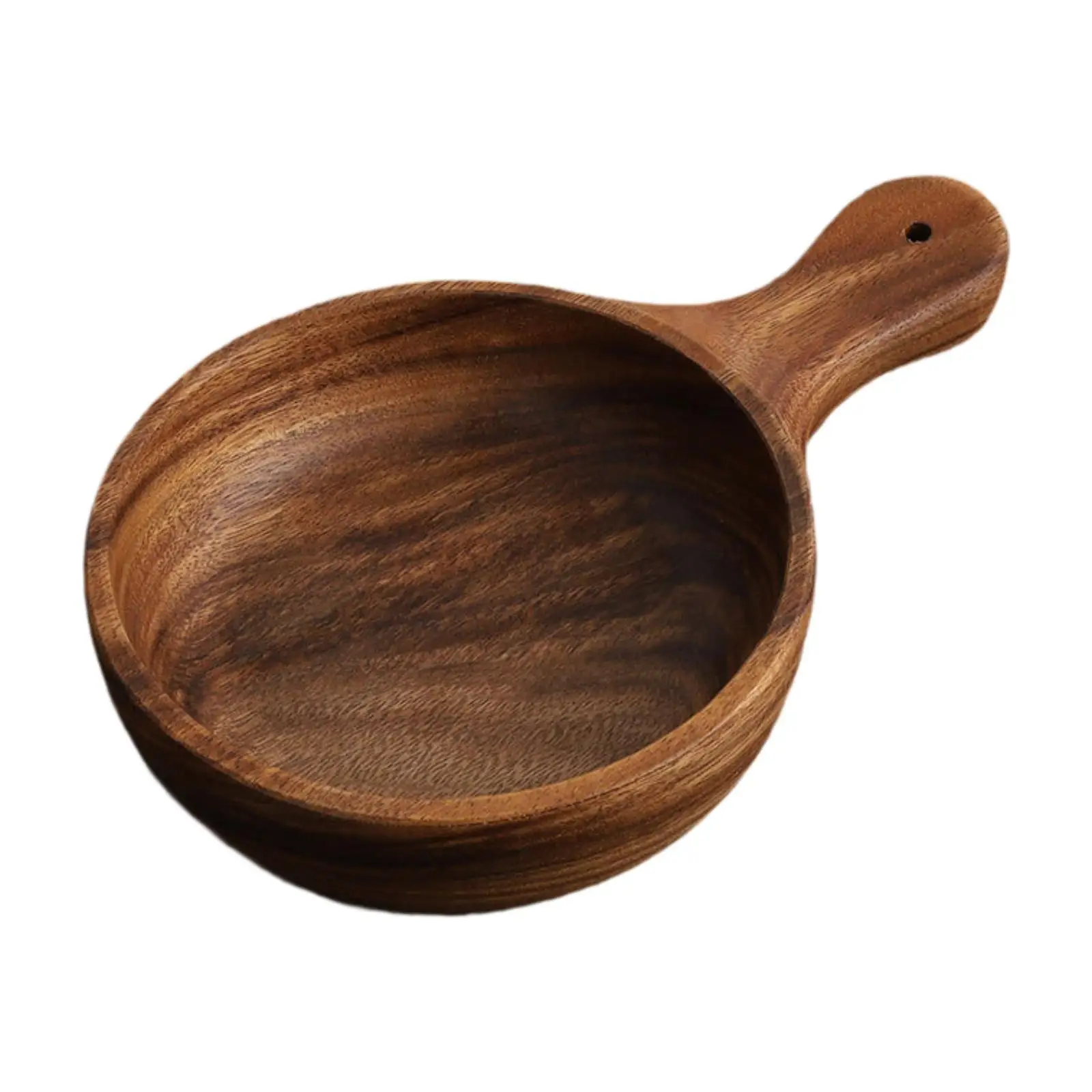 Wooden Bowl Round Handcrafted Sturdy Heat Resistant with Handle Food Container for Restaurant Dining Dinner Household Girls