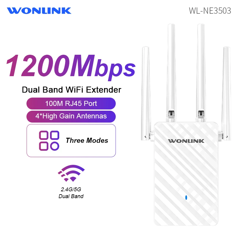 

Wonlink 1200Mbps Wireless WiFi Repeater Wifi Signal Booster Dual-Band 2.4G 5G WiFi Extender 802.11ac WiFi Amplifier WPS Router