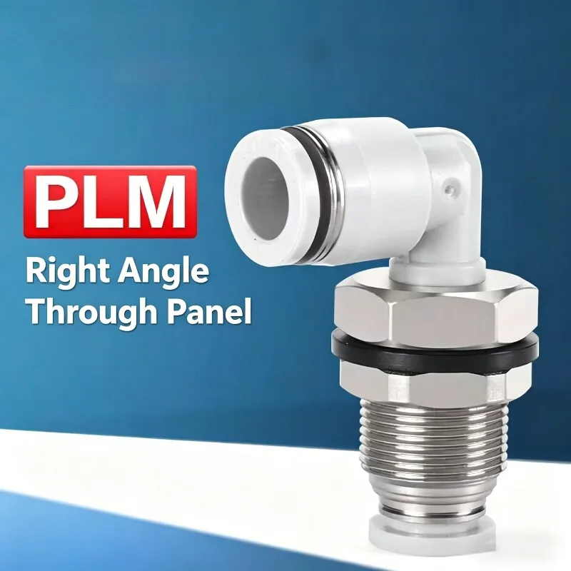 10Pcs Pneumatic 90-degree Right-angle Through-plate Joint Partition Elbow PLM-4/6/8/10/12mm OD Trachea Quick-plug L-shaped