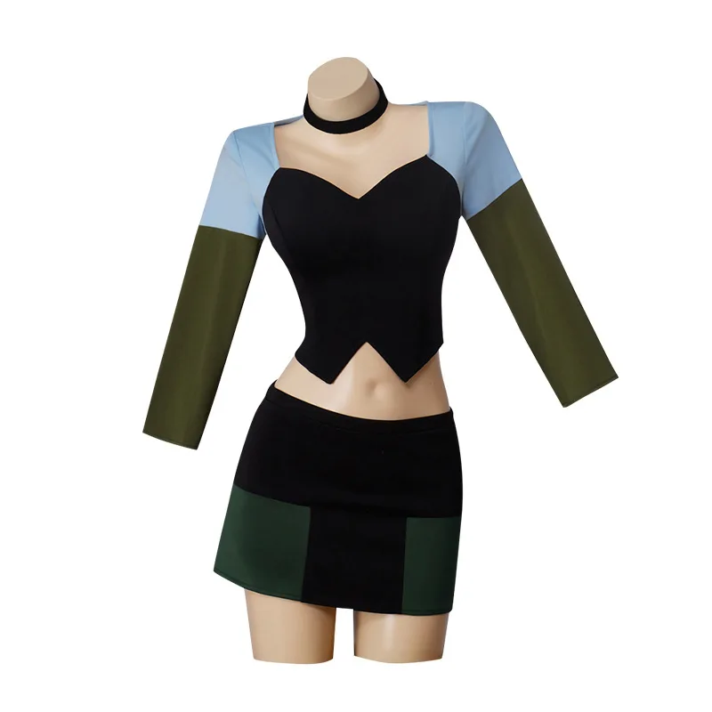 Total Drama Island Gwen Cosplay Costume Crop Top and Mini Skirts Full Set  Carnival Outfits with Neckwear for Woman