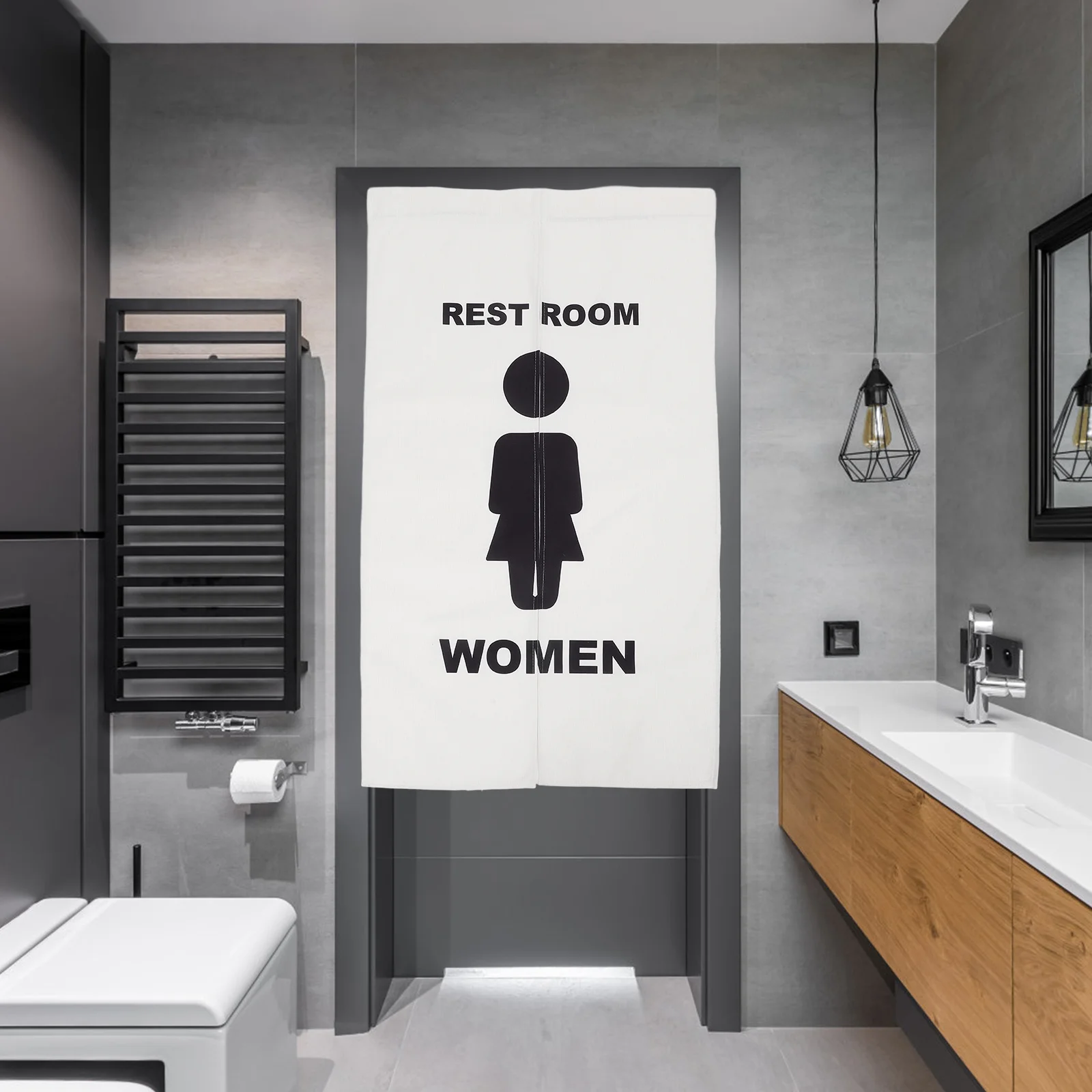 

1 set 1 Set Toilet Door Curtain Polyester No-Drill Installation Half Coverage Privacy Shield For Public Restrooms Commercial Use