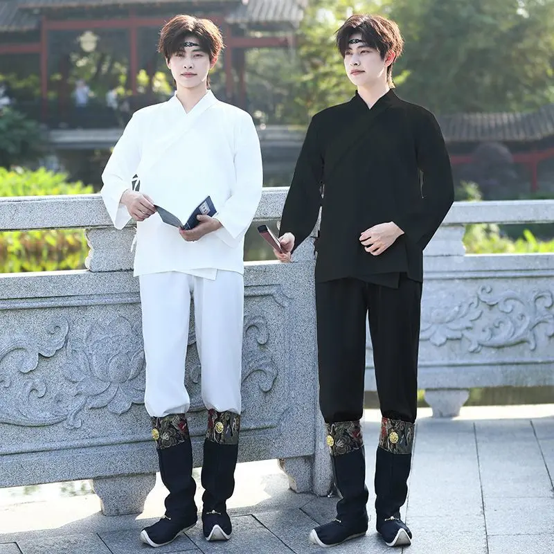 Hanfu Inner Wear Unisex Cross Collar Han Dynasty White Black Ancient Chinese Costume Martial Arts Cosplay Undershirt Sleepwear