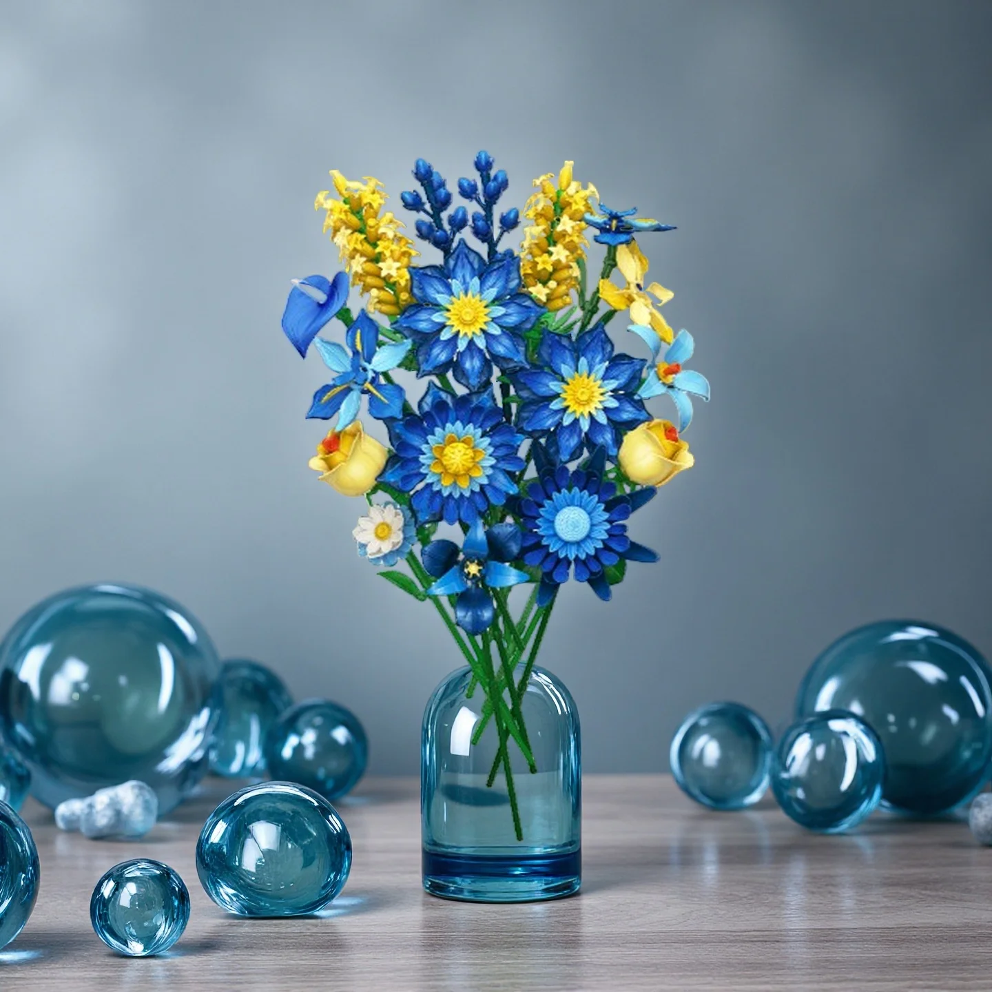 Romantisch Ijsblauw Daisy Boeket Bouwstenen Eeuwige Bloem Plant Assembly Creatieve Desktop Decoratie Meisje Kinderen DIY Speelgoed Cadeau Valentijnsdag Kerstcadeau