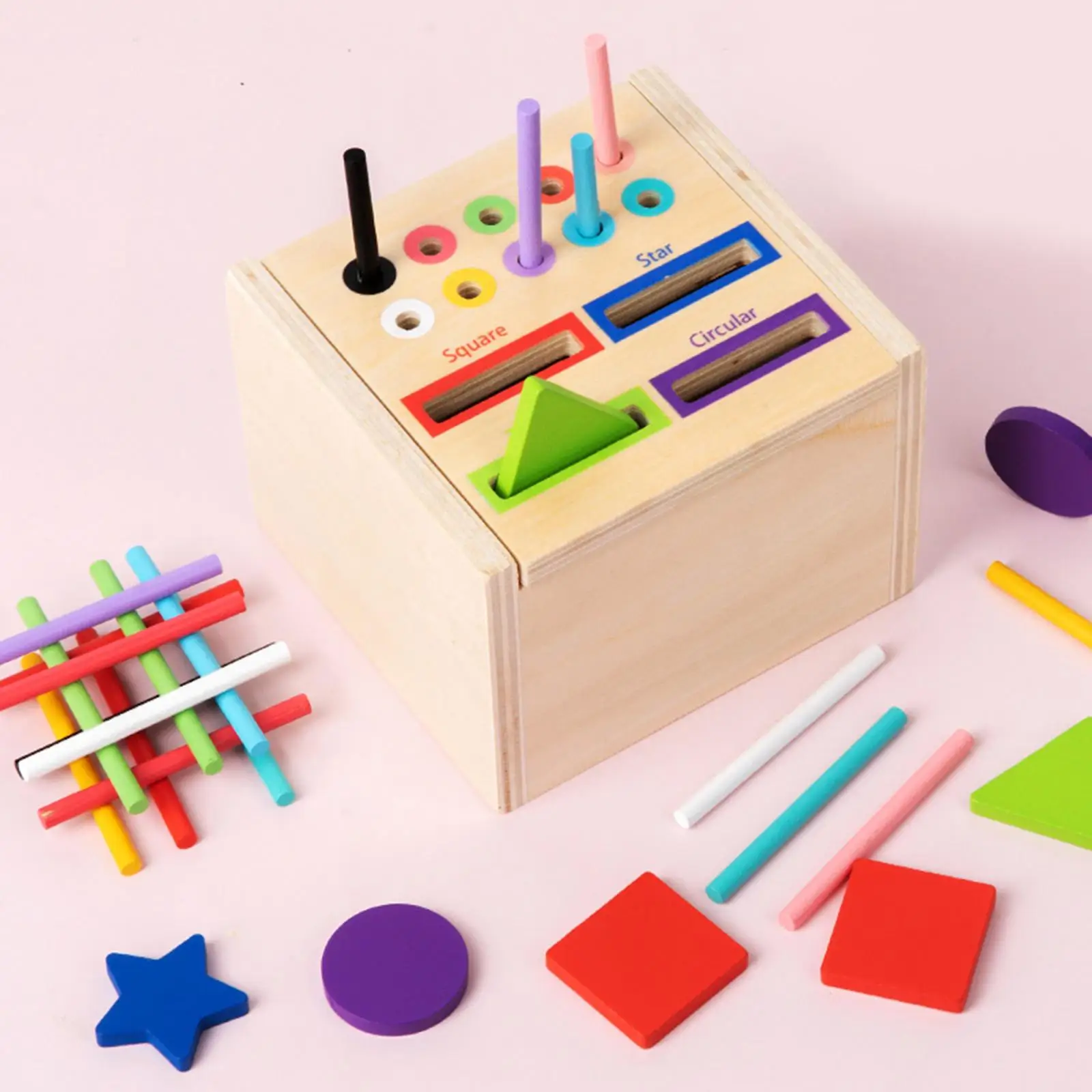 Shape Sorting Cube Wooden Activity Busy Cube for Ages 3+ Party Toy Gift