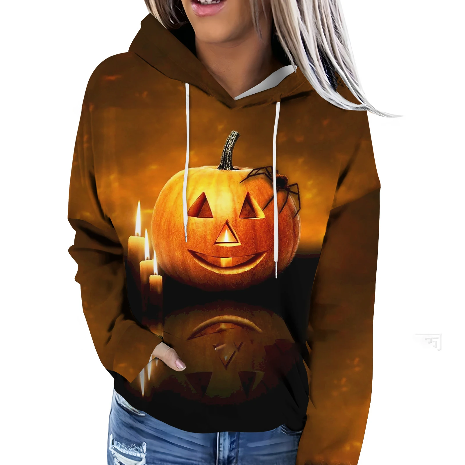 Autumn Halloween Elements Pumpkin Pattern Design Sense Long Sleeve Women's Hoodie Wholesale on AliExpressMC11