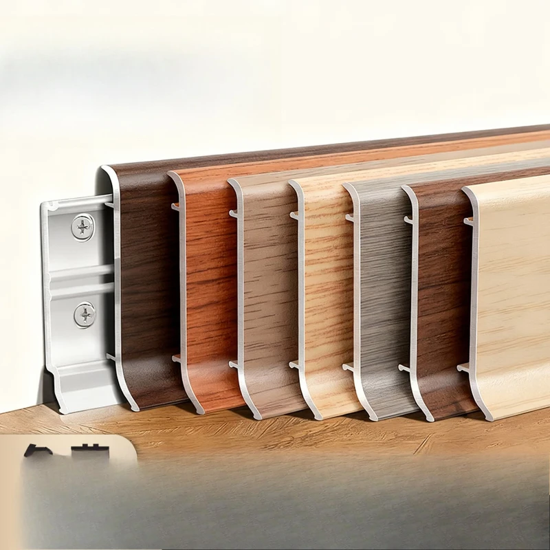 Light luxury solid wood grain aluminum alloy skirting line 5.6cm buckle type thickened imitation solid wood extremely narrow met