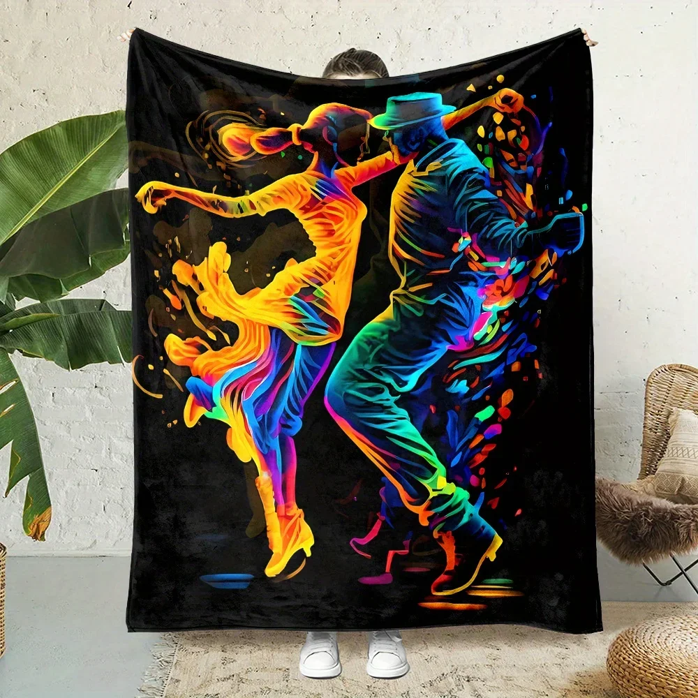 Vibrant Dancing Couple Abstract Neon Style Throw Blanket for Living Room Home Decor Art