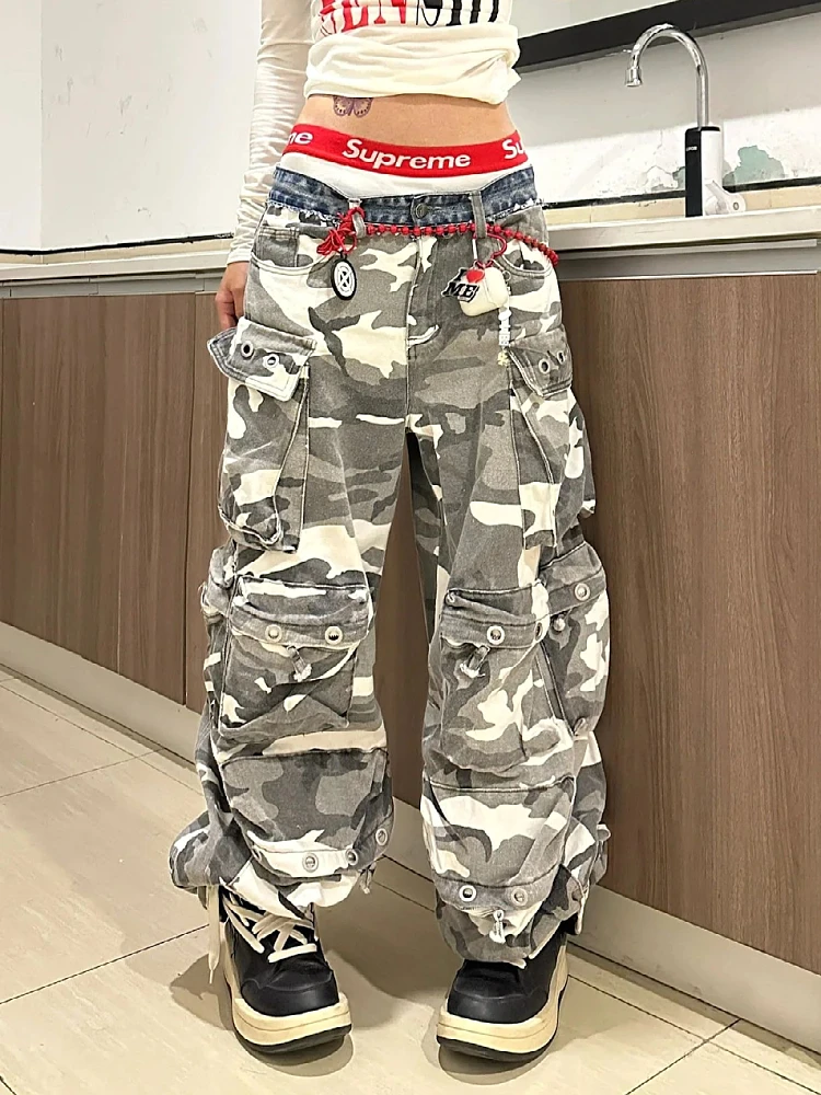 

Y2k Jeans New Harajuku Hip Hop Camouflage Retro Oversize Denim Pants Fashion Women Clothing Straight Leg Wide Leg Jeans Streetwe