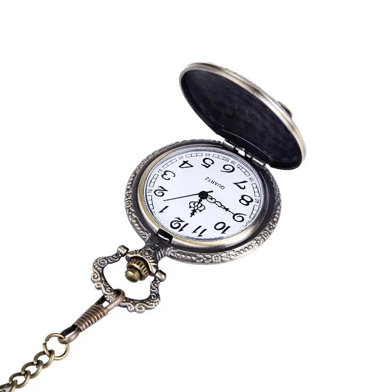 Vintage Classic Embossed Vintage Owl Case Quartz Pocket Watch with Necklace Charm Accessories