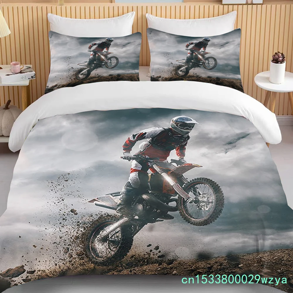 3D  Motorcycle Bedding Set Print Cars Duvet Cover With Pillowcase Motocross Bedspread Boys Kids Bed Set King Size Home Textiles