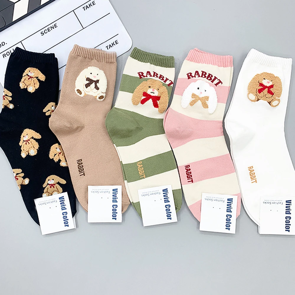 1 Pair Rabbit Women's Socks Comfortable Cartoon Cute Harajuku Skateboard Spring Winter Warm Novelty Breathable Bunny Sox Gift