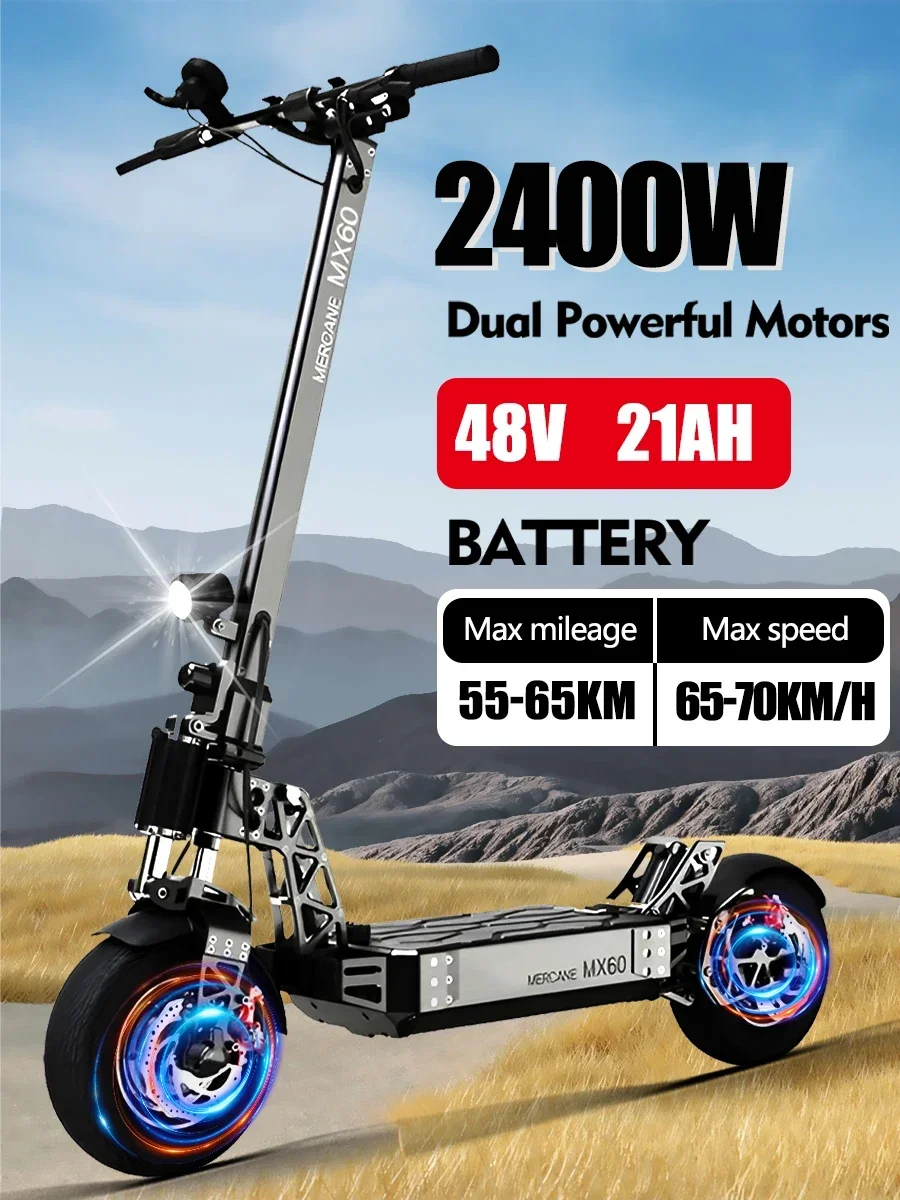 MX60  2400w Dual Motor 48v 21ah Electric Scooter Max Speed 60-65km/h Spring Suspension 10 inch Tyres Foldable Escooter