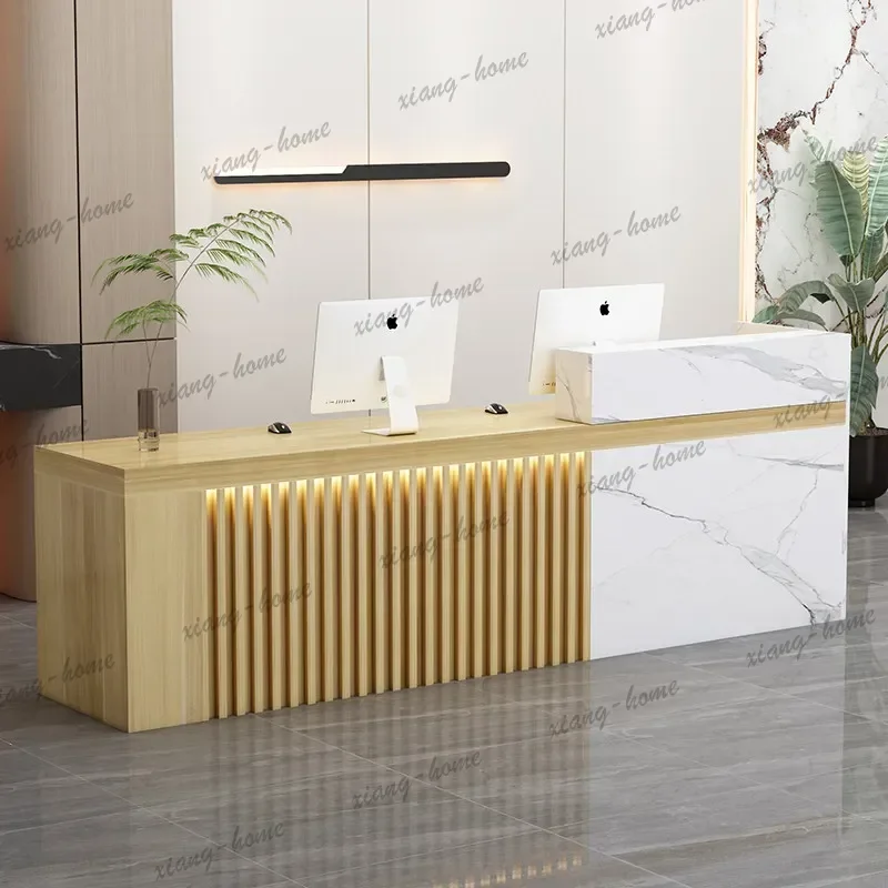 LJY Vintage Office Reception Desk Modern Display Luxury Salon Beauty Reception Desk Trendy Storage Mostrador Commercial Furnitur