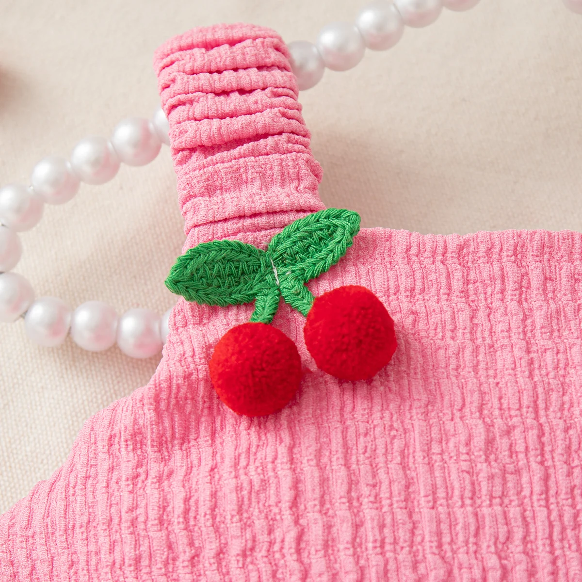 Baby Girl Pink Dress Cute Cherry Decorative Solid Color Suspender Gauze Dress Summer Casual Dresses for Girls 0-4 Years