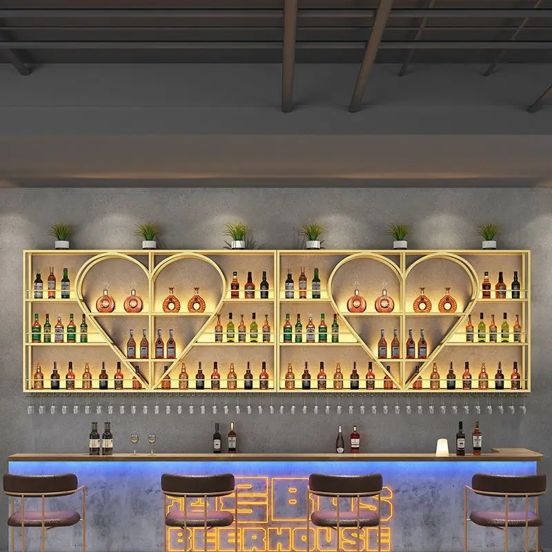 Bar table, wrought iron high-end wine cabinet storage rack, diamond-shaped wine cabinet on the restaurant wall, wall-mounted 2
