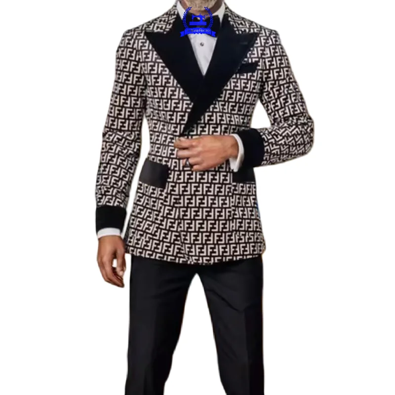 

Plaid Men Suits for Gentleman Fashion Prom Party 3 Pcs Groom Tuxedo Wedding Suit Jacket with Double Breasted Vest Pants