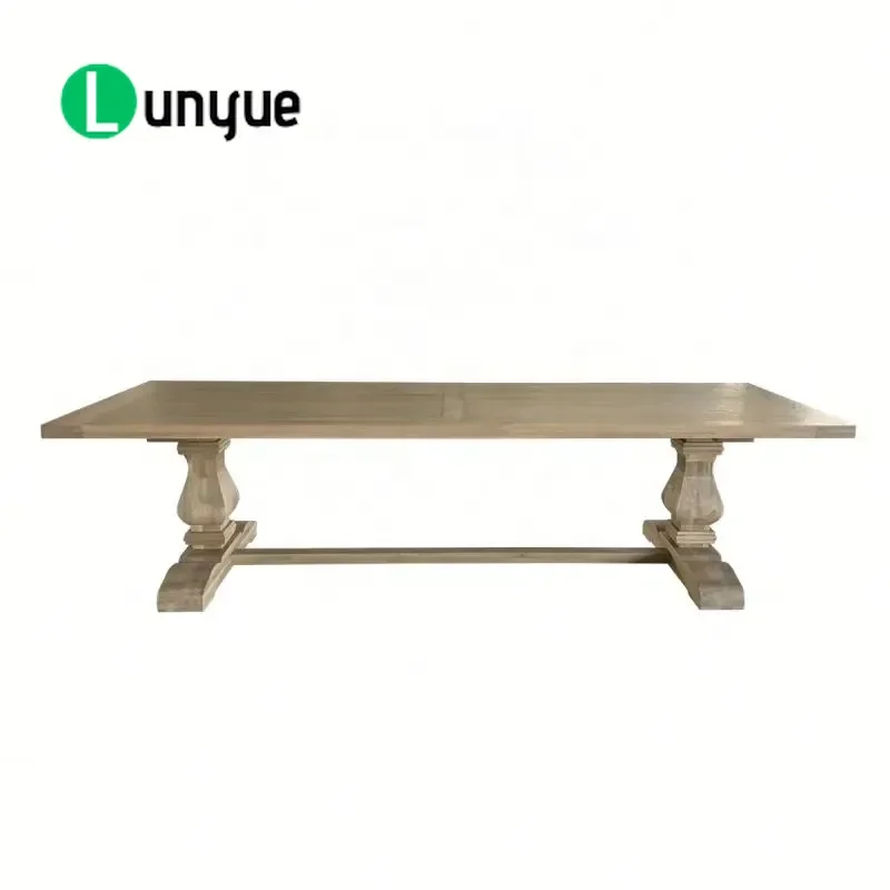 French Traditional Solid Wood Dining Table with Antique Parquet Top for Home Furniture Classic Style Sturdy Construction