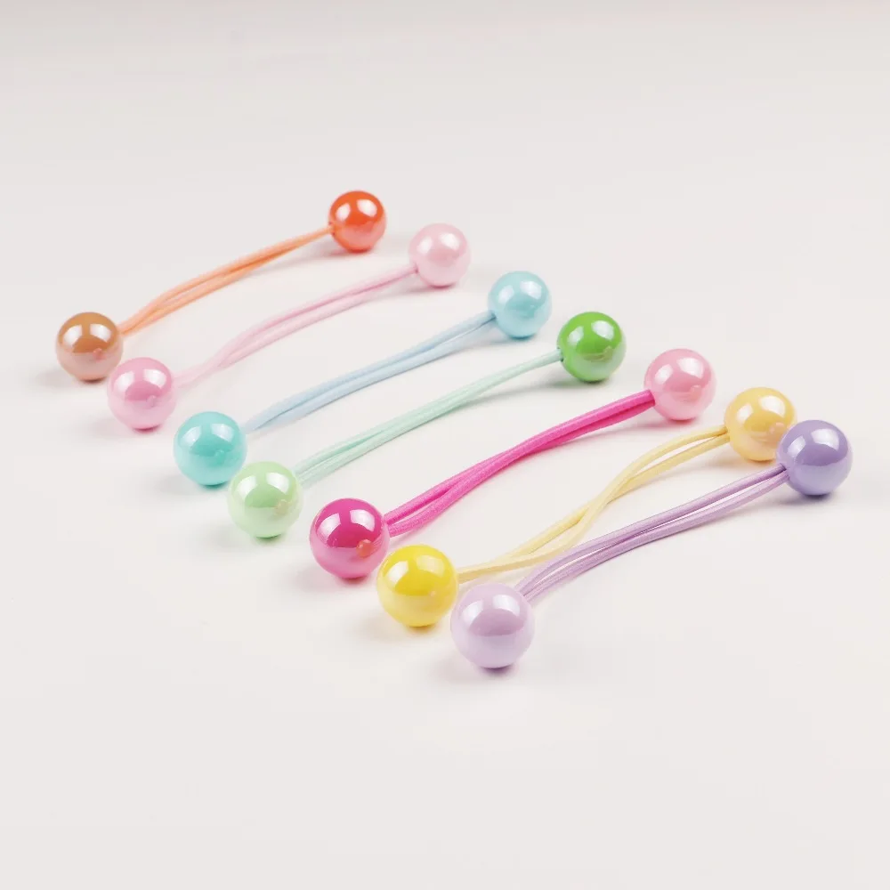 Lazos elásticos para el pelo para niña, cintas para el pelo con bolas de pompón de dos cuentas de colores, accesorios para el cabello para niña, 2