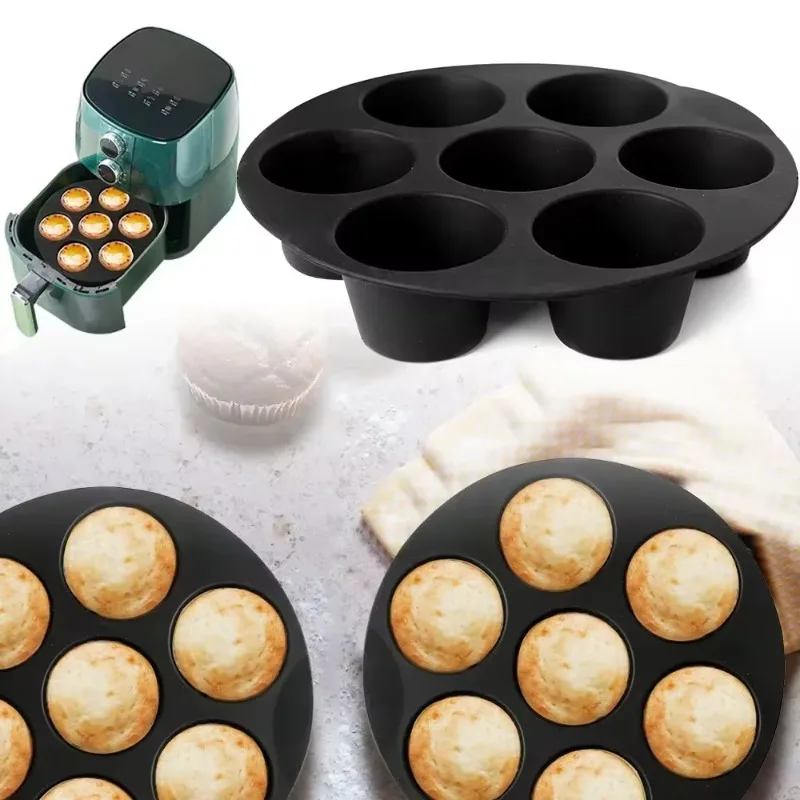 7-hole Cake Cup Air Fryer Accessories Circular Pancake Cup Mold Microwave Baking Mold Baking Tray Cake Tool Kitchen Accessories