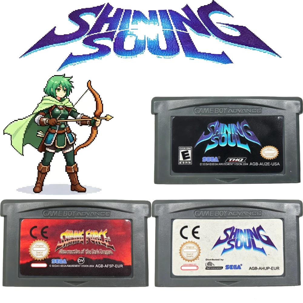 GBA Game Cartridge USA EUR Version 3 PCS Shining Soul 1 Shining Force SEGA Retro Video Game Card for GBA GBA SP NDS NDSL Console