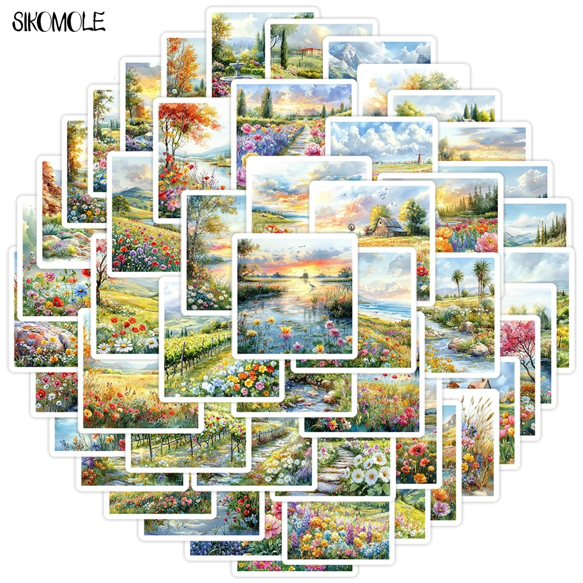 10/30/50PCS Cartoon Watercolor Flowers In Rural Areas Stickers Aesthetic DIY Decoration Toy Travel Luggage Graffiti Sticker Pack