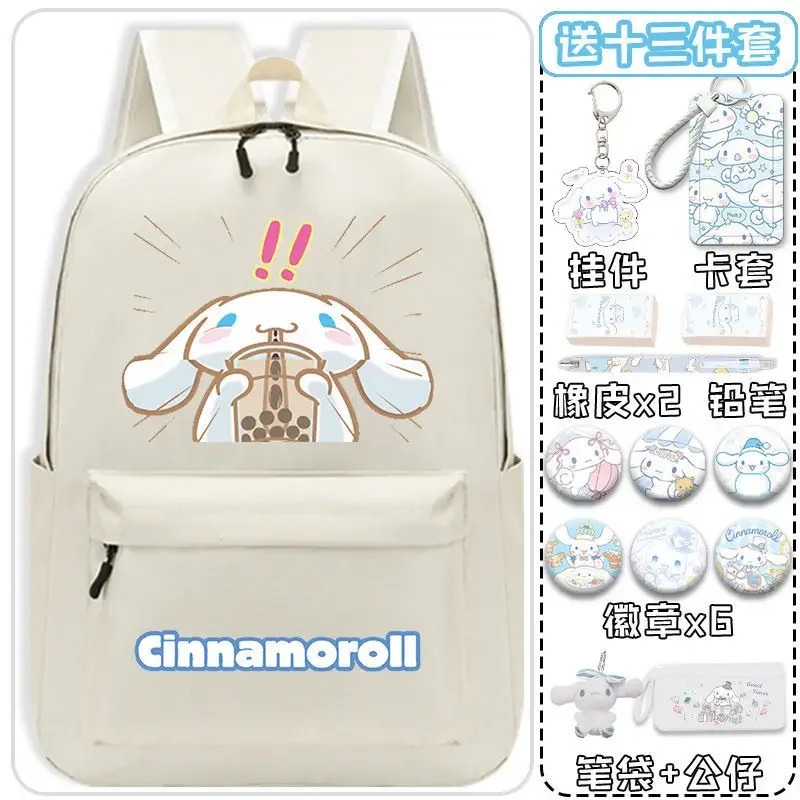 Sanrio Cinnamoroll Mochila Escolar Babycinnamoroll para Mulheres, Estudante Bonito, Mochila Dupla, Grande Capacidade, Simples e Durável