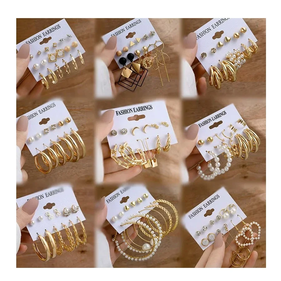 Wholesale Statement Earring Women Fashion Geometric Pearl Circle Gold Hoops Earrings Trend Set Fashion Jewelry Studs Earrings