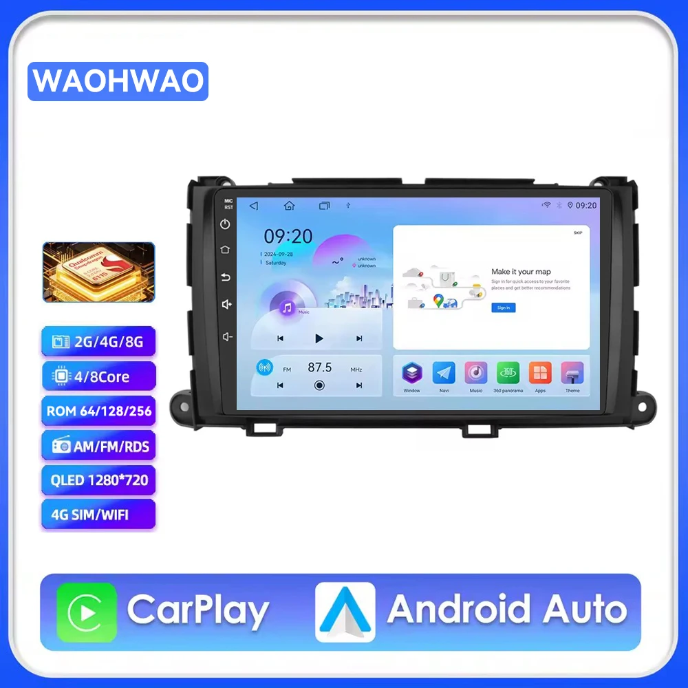 

Автомагнитола Android 15 с Carplay и Auto для Toyota Sienna XL30 2010-2014, мультимедийный видеоплеер, GPS-навигация, стереосистема 4G+WIFI
