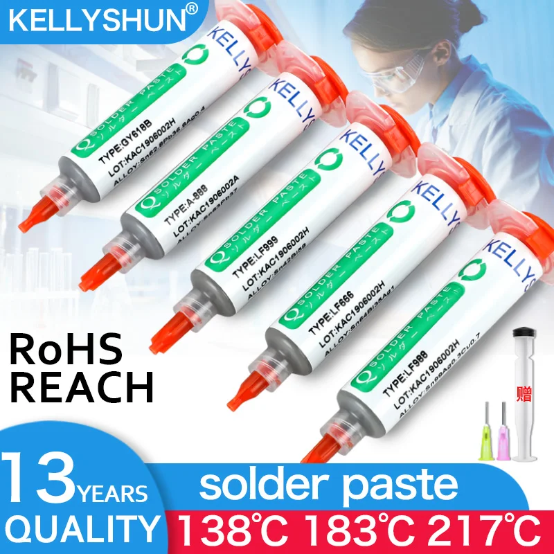 معجون لحام حقنة خالية من الرصاص ، درجة حرارة منخفضة ، SMD ، Sn42Bi58 ، LED ، BGA ، لحام الهاتف ، إصلاح القصدير ، ℃ ، جديد