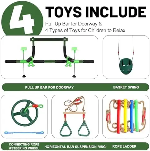 Doorway Swing mount for Kids & Door Pull Up Bar for Adults, Indoor Kid Swing with 4 Accories, Multi-Function Doorway