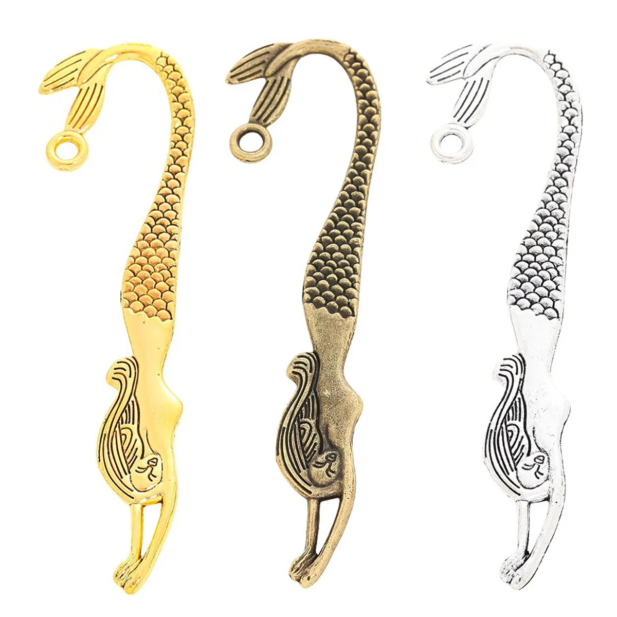 Gold Bronze Silver Color Mermaid Swimming Bookmarks Metal Marque De Page Jewelry DIY Accessories 81x21mm