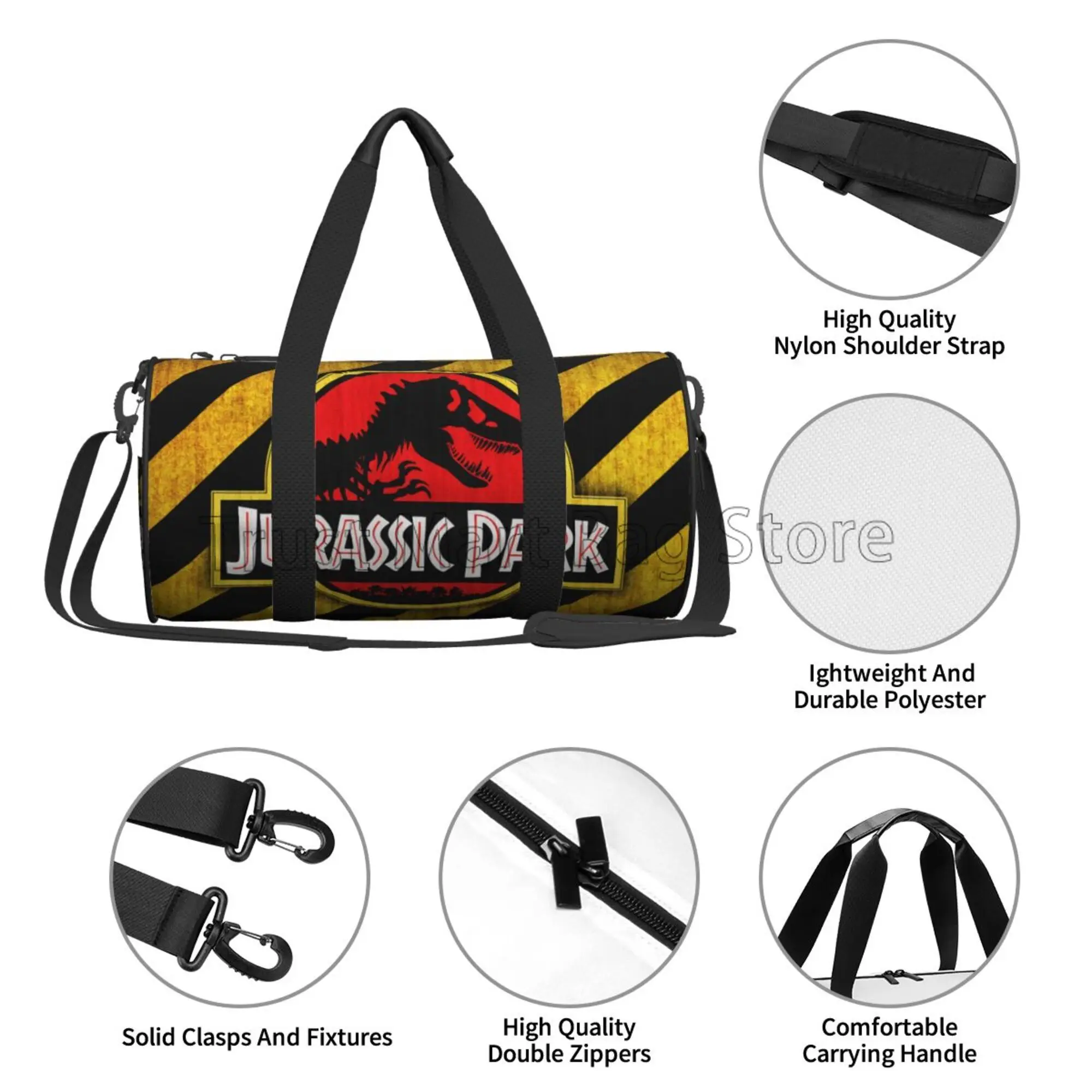 Jurassic Park Bolsas de lona para la noche Bolsa de equipaje de mano de fin de semana con cremallera para practicar bolsa de viaje de lona para gimnasio deporte