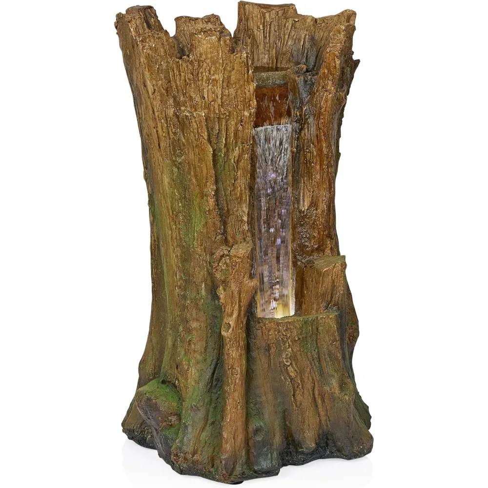 

TZL294 Tree Trunk Fountain w/Cool White LED Lights, Waterfall for Garden, Patio, & Lawn, 22" H, Brown