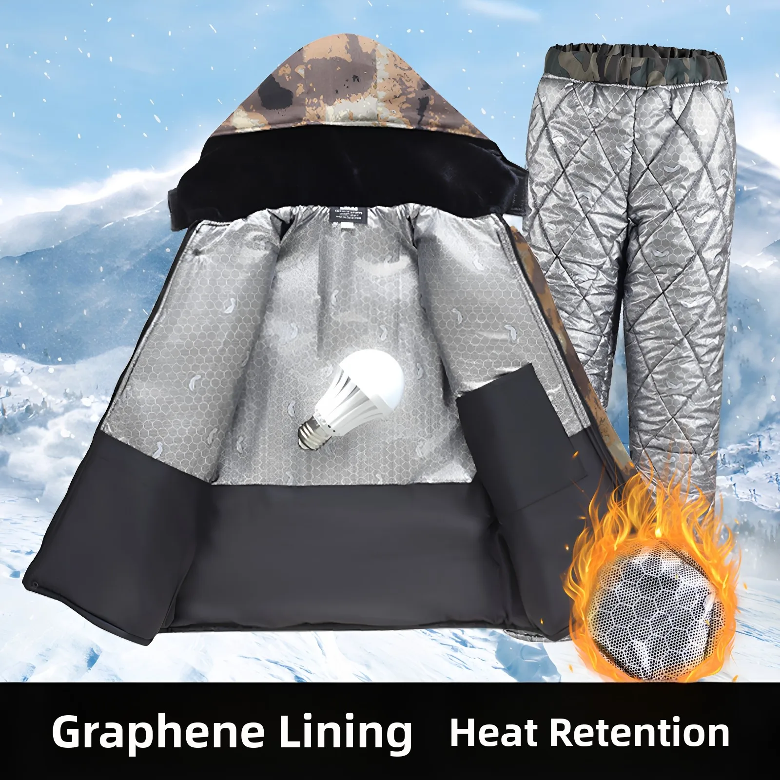 Men's Camouflage Cotton Jaet And Pants Set Thiened aphene Winter Warmth Waterproof Cold Resistance Long Sve Long Pants