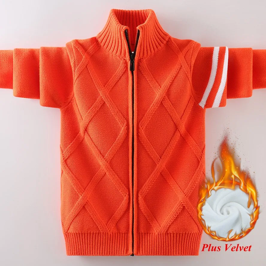 Boys\' Sweater Korean Style Fashion Stand Collar Desing Kids Warm Knitted Pullover For Children\'s Age 6 8 10 12 14 15 Years Old