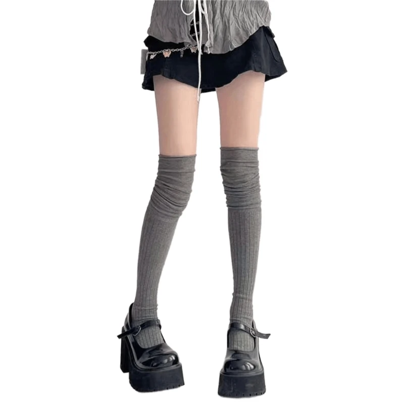 Women Slouch Top Over Knee Stockings Student Rib Knitted Thigh High Long Socks