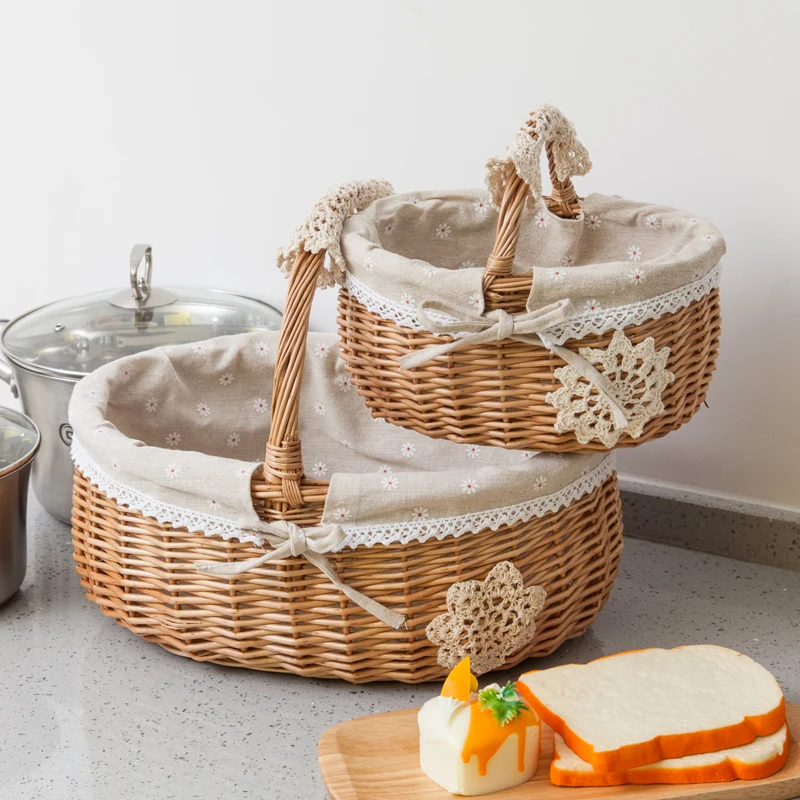 Rattan Wicker Storage Basket Vegetable Basket Egg Basket Hand-Carrying Knitting Picnic Basket Fruit Basket Small Gift Bamboo