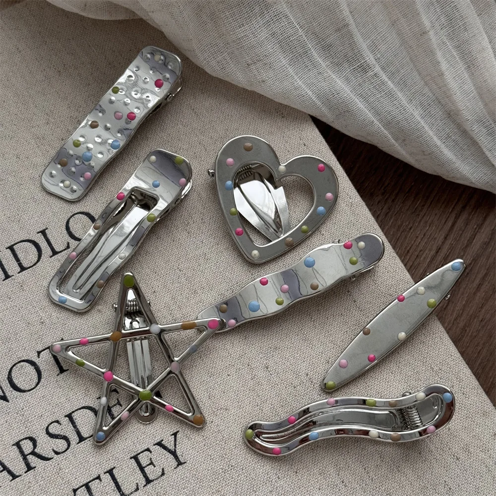 

Silver Color Alloy Hair Pins Y2k Hairpin Side Clips Metal Barrettes Cute Star Love Heart Shaped Women Girls Hair Accessories